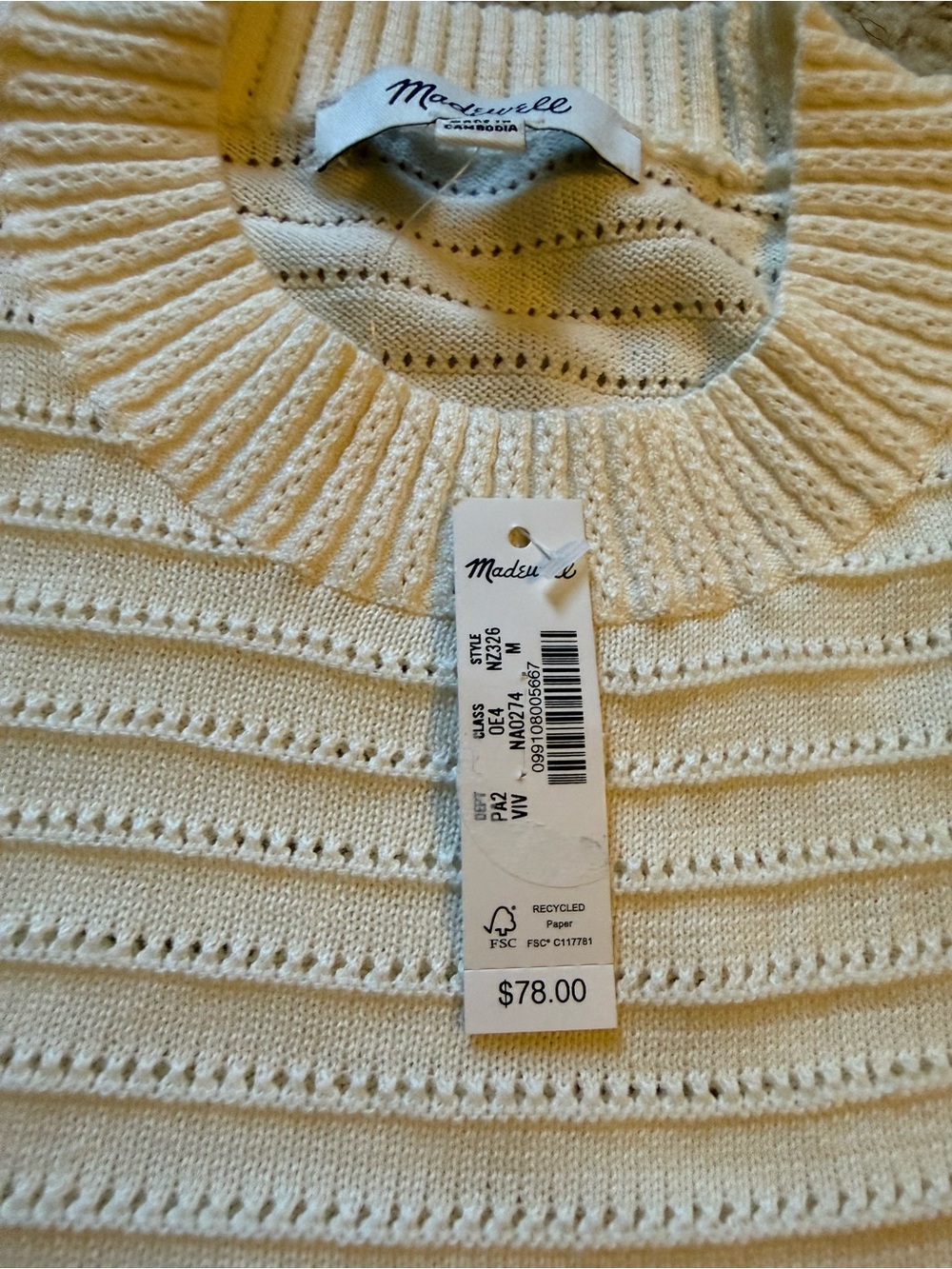 Madewell Cream Short-Sleeve Crewneck Knit Sweater - Picture 3 of 7